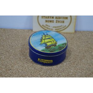 Metalowe pudełko Rolimpex z żaglowcem – vintage PRL, Made in Poland