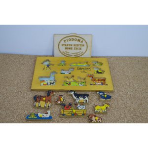 Vintage Fisher-Price Farm Animals 507 – drewniana układanka edukacyjna z lat 70. | Made in Holland | brak 1 elementu