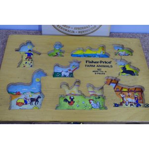 Vintage Fisher-Price Farm Animals 507 – drewniana układanka edukacyjna z lat 70. | Made in Holland | brak 1 elementu
