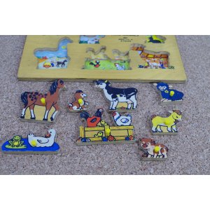 Vintage Fisher-Price Farm Animals 507 – drewniana układanka edukacyjna z lat 70. | Made in Holland | brak 1 elementu