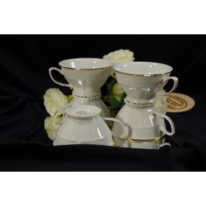 Komplet 5 filiżanek porcelanowych Bogucice ze złoceniami – Made in Poland, PRL