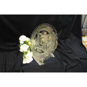 Ząbkowice lata 20-ste. Szklana patera na nodze Art Déco – prasowane szkło vintage