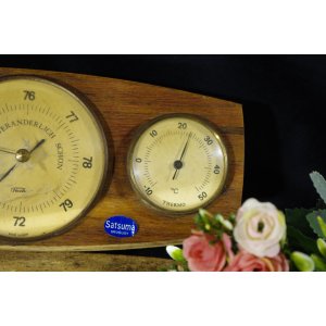 Fischer barometr termometr higrometr drewniany vintage GDR