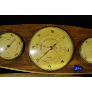 Fischer barometr termometr higrometr drewniany vintage GDR