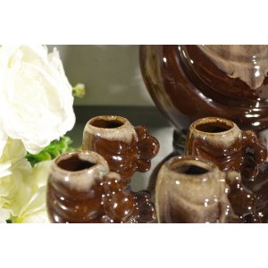 Ceramiczny zestaw karafka i 6 kieliszków vintage PRL