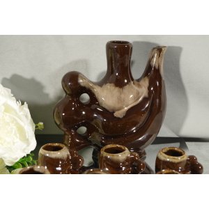 Ceramiczny zestaw karafka i 6 kieliszków vintage PRL