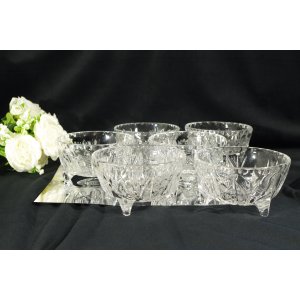 Komplet 6 kryształowych miseczek na nóżkach – szkło vintage