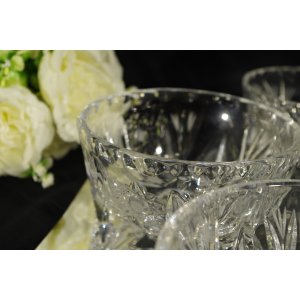 Komplet 6 kryształowych miseczek na nóżkach – szkło vintage