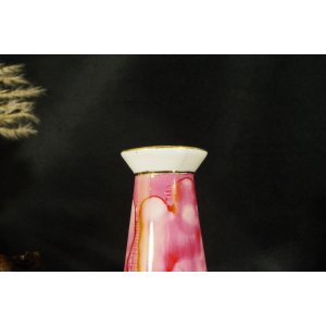 Wazon porcelanowy Lubiana PRL różowy marmurek złocenia vintage