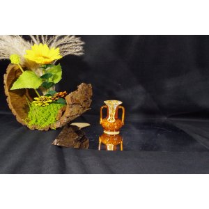 Miniaturowy wazonik amforka BoSza, retro brązowy szkliwiony