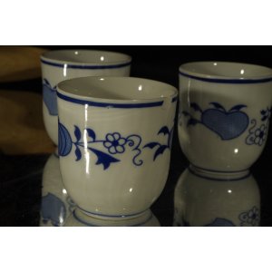 3 porcelanowe kubeczki / czarki w niebieski wzór – styl cebulowy