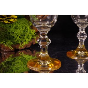Kieliszki Bohemia, vintage winogrona złocone szkło dekoracyjne PRL – 3 szt.
