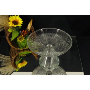 ''hortensja"Patera ,,kratka" szklana na nodze – szkło prasowane, geometryczny wzór, vintage