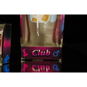 Zestaw kieliszków „Strip Club” – 7 szt., szkło z nadrukami, vintage