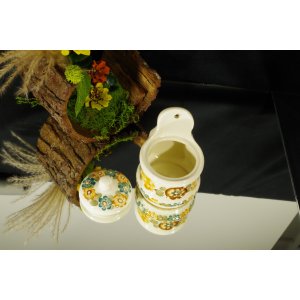 Włocławek – ceramiczny pojemnik kuchenny ścienny z pokrywką – vintage PRL
