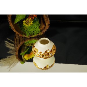 Koło – mały wazonik ceramiczny w kwiaty – porcelit, PRL