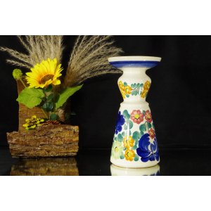 Włocławek.Świecznik ceramiczny ręcznie malowany – motyw kwiatowy, vintage