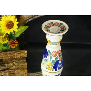 Włocławek.Świecznik ceramiczny ręcznie malowany – motyw kwiatowy, vintage