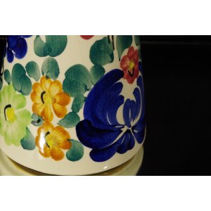 Włocławek.Świecznik ceramiczny ręcznie malowany – motyw kwiatowy, vintage