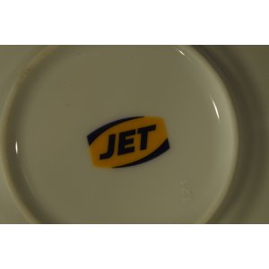 JET – komplet 6 firmowych talerzyków / spodków ze stacji paliw, lata 90.