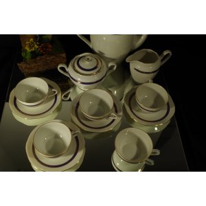 Wałbrzych – porcelanowy serwis kawowy kobalt i złoto, 12 el., PRL