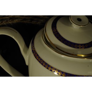 Wałbrzych – porcelanowy serwis kawowy kobalt i złoto, 12 el., PRL