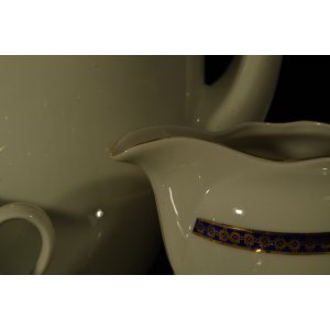 Wałbrzych – porcelanowy serwis kawowy kobalt i złoto, 12 el., PRL