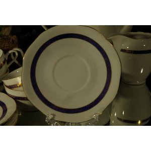 Wałbrzych – porcelanowy serwis kawowy kobalt i złoto, 12 el., PRL