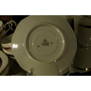 Wałbrzych – porcelanowy serwis kawowy kobalt i złoto, 12 el., PRL